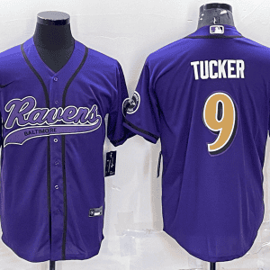 Baltimore Ravens #9 Justin Tucker Purple Gold With Patch Cool Base Stitched Baseball Jersey
