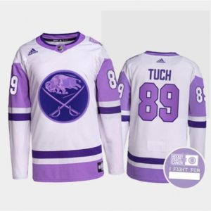 Buffalo Sabres #89 Alex Tuch Fights Purple White Cancer Blue Stitched Jersey