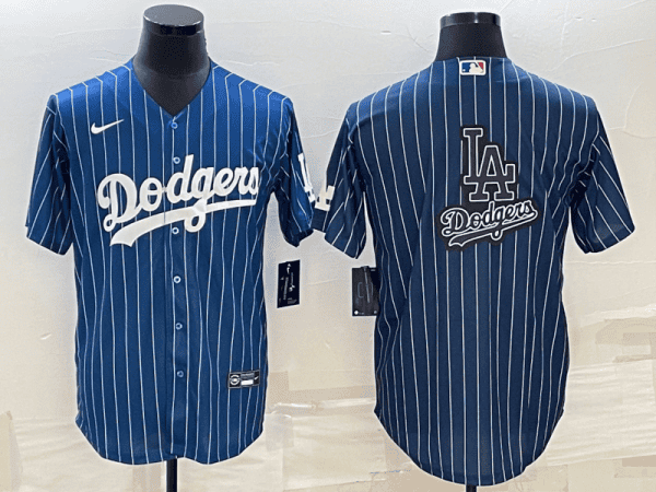Los Angeles Dodgers Navy Team Big Logo Cool Base Stitched Jersey