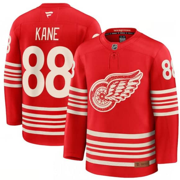 Detroit Red Wings #88 Patrick Kane Red 2025 Centennial Premium Stitched Jersey