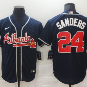 Atlanta Braves #24 Deion Sanders Navy Stitched Jersey