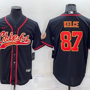 Kansas City Chiefs #87 Travis Kelce Balck Cool Base Stitched Baseball Jersey