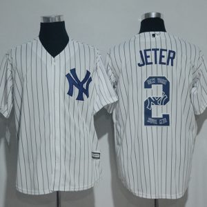 New York Yankees #2 Derek Jeter White Team Logo Print Cool Base Stitched Jersey