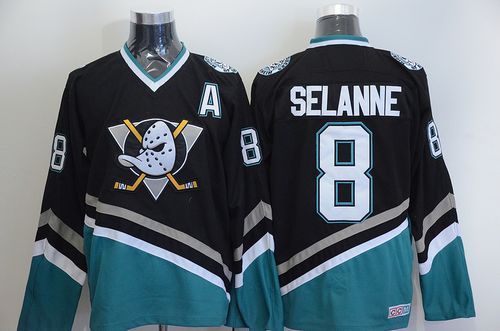 Ducks #8 Teemu Selanne Black CCM Throwback Stitched Jersey