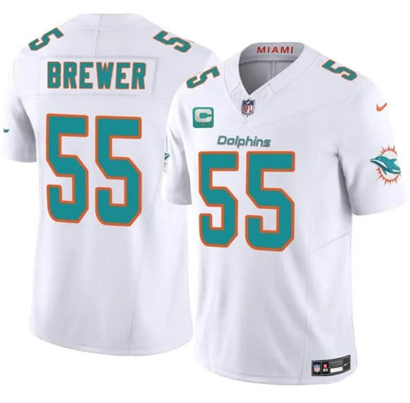 Miami Dolphins #55 Aaron Brewer White 2025 F.U.S.E. With 1-Star C Patch Vapor Limited Stitched Jersey