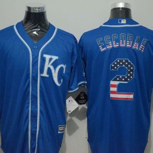 Royals #2 Alcides Escobar Blue USA Flag Fashion Stitched Jersey
