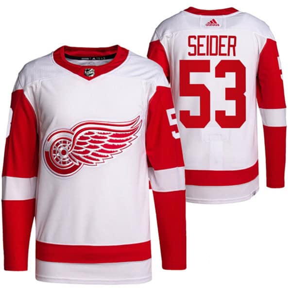 Detroit Red Wings #53 Moritz Seider White Stitched Jersey