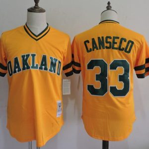 Mitchell And Ness Athletics #33 Jose Canseco Yellow Throwback Stitched Jersey