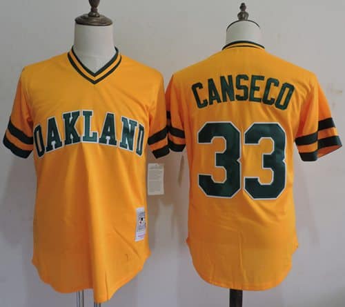 Mitchell And Ness Athletics #33 Jose Canseco Yellow Throwback Stitched Jersey