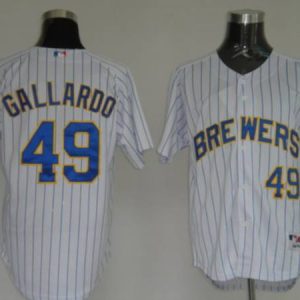 Brewers #49 Yovani Gallardo Stitched White Blue Strip Jersey
