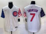 Chicago Cubs #7 Dansby Swanson White Pinstripe 2025 Independence Day Vapor Premier Limited Stitched Jersey