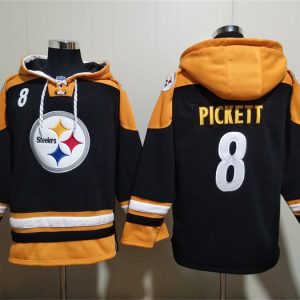 Pittsburgh Steelers #8 Kenny Pickett Black Ageless Must-Have Lace-Up Pullover Hoodie