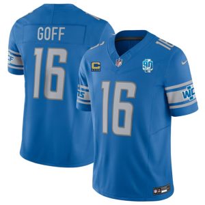 Detroit Lions #16 Jared Goff Blue 2023 F.U.S.E. With 1-Star C Patch And 90th Anniversary Patch Vapor Untouchable Limited Stitched Jersey