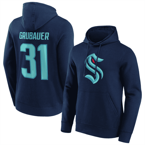 Seattle Kraken #31 Philipp Grubauer Navy Pullover Hoodie