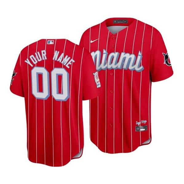 Miami Marlins Customized Custom Red 2021 City Connect Cool Base Stitched Jersey