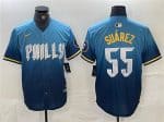 Philadelphia Phillies #55 Ranger Su¨¢rez Blue 2024 City Connect Limited Stitched Jersey