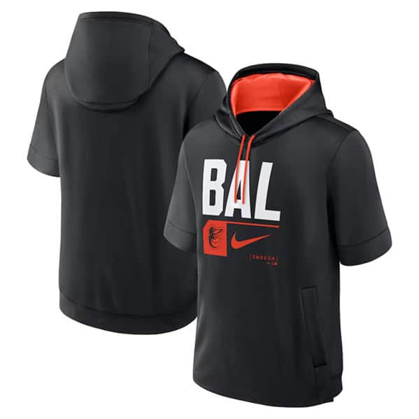 Baltimore Orioles Black Tri Code Lockup Short Sleeve Pullover Hoodie