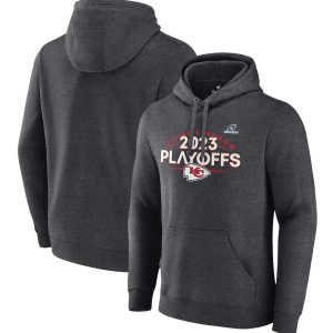 Kansas City Chiefs Heather Charcoal 2023 Playoffs Fleece Pullover Hoodie