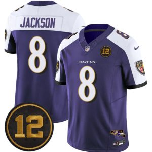 Baltimore Ravens #8 Lamar Jackson Purple Alternate 2025 F.U.S.E Jacoby Jones Patch Vapor Limited Jersey