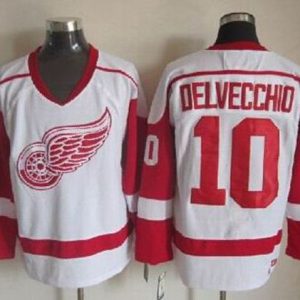 Red Wings #10 Alex Delvecchio White CCM Throwback Stitched Jersey