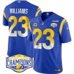 Los Angeles Rams #23 Kyren Williams Blue 2024 NFC West Champions With 4-Star C Patch F.U.S.E. Vapor Untouchable Stitched Jersey