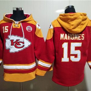 Kansas City Chiefs #15 Patrick Mahomes Red Lace-Up Pullover Hoodie
