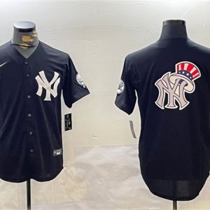 New York Yankees Team Big Logo Black With Patch Cool Base Stitched Jersey