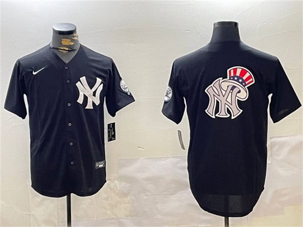 New York Yankees Team Big Logo Black With Patch Cool Base Stitched Jersey
