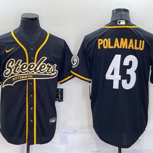Pittsburgh Steelers #43 Troy Polamalu Black With Patch Cool Base Stitched Baseball Jersey