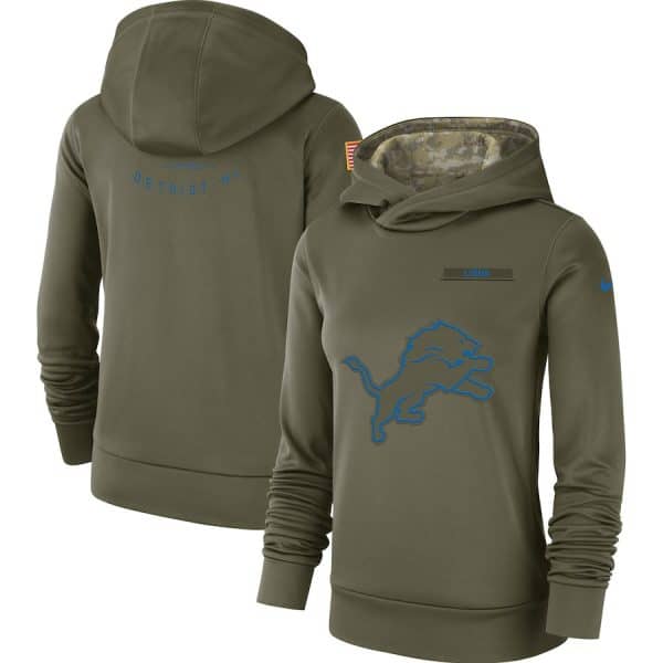 Detroit Lions Olive Salute To Service Team Logo Performance Pullover NFL Hoodie