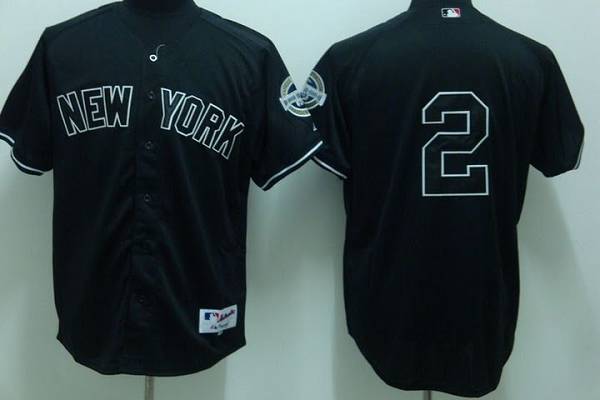 Yankees #2 Derek Jeter Stitched Black Jersey