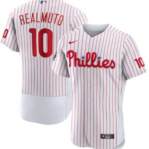 Philadelphia Phillies #10 J.T. Realmuto White 2022 World Series Flex Base Stitched Baseball Jersey