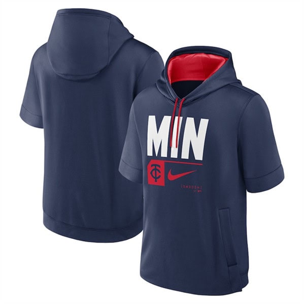 Minnesota Twins Navy Tri Code Lockup Short Sleeve Pullover Hoodie
