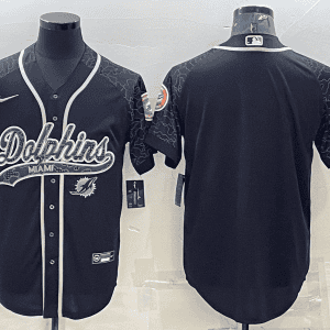 Miami Dolphins Blank Black Reflective With Patch Cool Base Stitched Baseball Jersey
