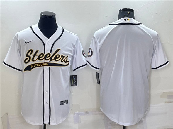 Pittsburgh Steelers Blank White With Patch Cool Base Stitched Baseball Jersey
