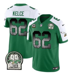 Philadelphia Eagles #62 Jason Kelce Green White 2023 F.U.S.E. With 4-Star C Patch Throwback Vapor Untouchable Limited Stitched Jersey