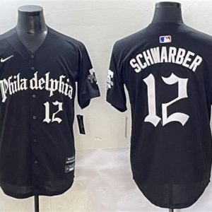 Philadelphia Phillies #12 Kyle Schwarber Black Gothic Vapor Limited Stitched Jersey