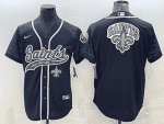 New Orleans Saints Black Reflective Team Big Logo With Patch Cool Base Stitched Baseball Jersey