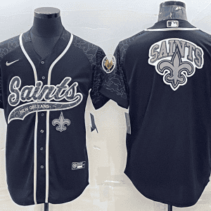 New Orleans Saints Black Reflective Team Big Logo With Patch Cool Base Stitched Baseball Jersey