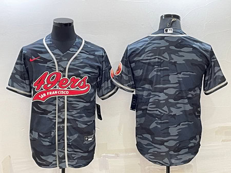 San Francisco 49ers Blank Gray Camo With Patch Cool Base Stitched Baseball Jersey