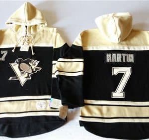 Penguins #7 Paul Martin Black Sawyer Hooded Sweatshirt Stitched Jersey