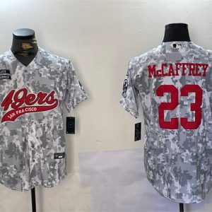 San Francisco 49ers #23 Christian McCaffrey 2024 Arctic Camo Salute To Service Stitched Jersey