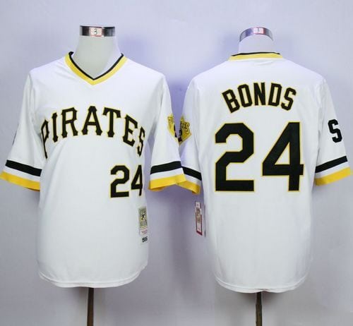 Mitchell And Ness Pirates #24 Barry Bonds White Throwback Stitched Jersey