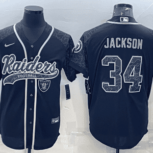 Las Vegas Raiders #34 Bo Jackson Black Reflective With Patch Cool Base Stitched Baseball Jersey