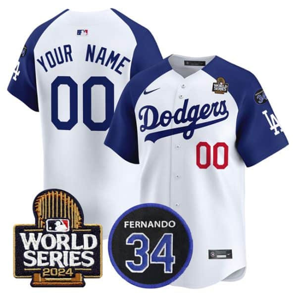Los Angeles Dodgers Custom White Royal 2024 World Series With Fernando Memorial Patch Limited Stitched Jersey