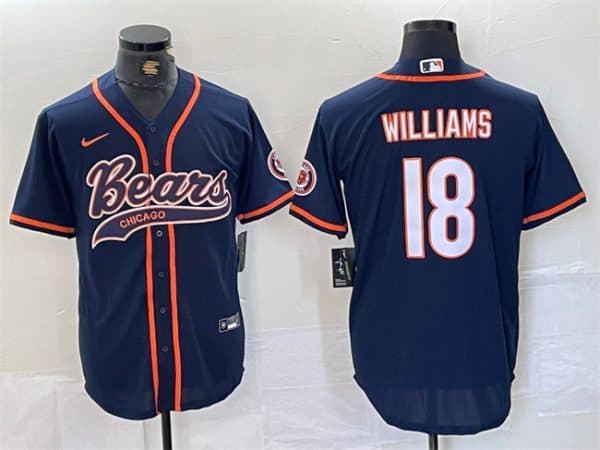 Chicago Bears #18 Caleb Williams Navy With Patch Cool Base Stitched Jersey