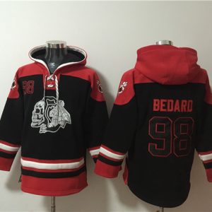 Chicago Blackhawks #98 Connor Bedard Black Lace-Up Pullover Hoodie