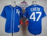 Royals #47 Johnny Cueto Light Blue Alternate 2 Cool Base W 2015 World Series Patch Stitched Jersey