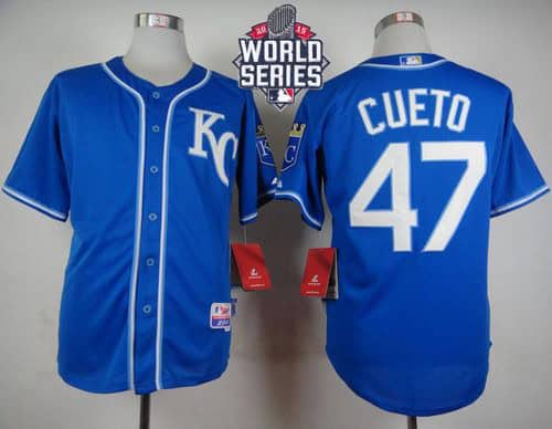 Royals #47 Johnny Cueto Light Blue Alternate 2 Cool Base W 2015 World Series Patch Stitched Jersey