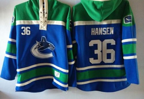 Canucks #36 Jannik Hansen Blue Sawyer Hooded Sweatshirt Stitched Jersey